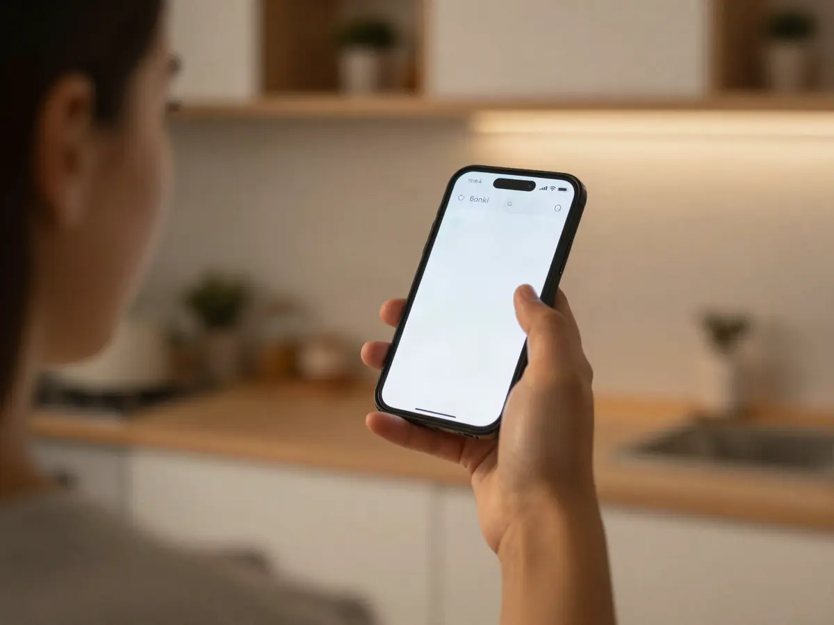 A woman searching for a lounge nearby on her phone