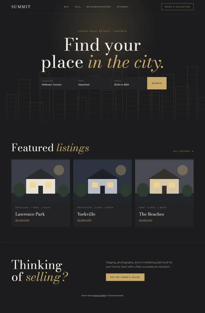 Full page of the Summit Realty Group demo website
